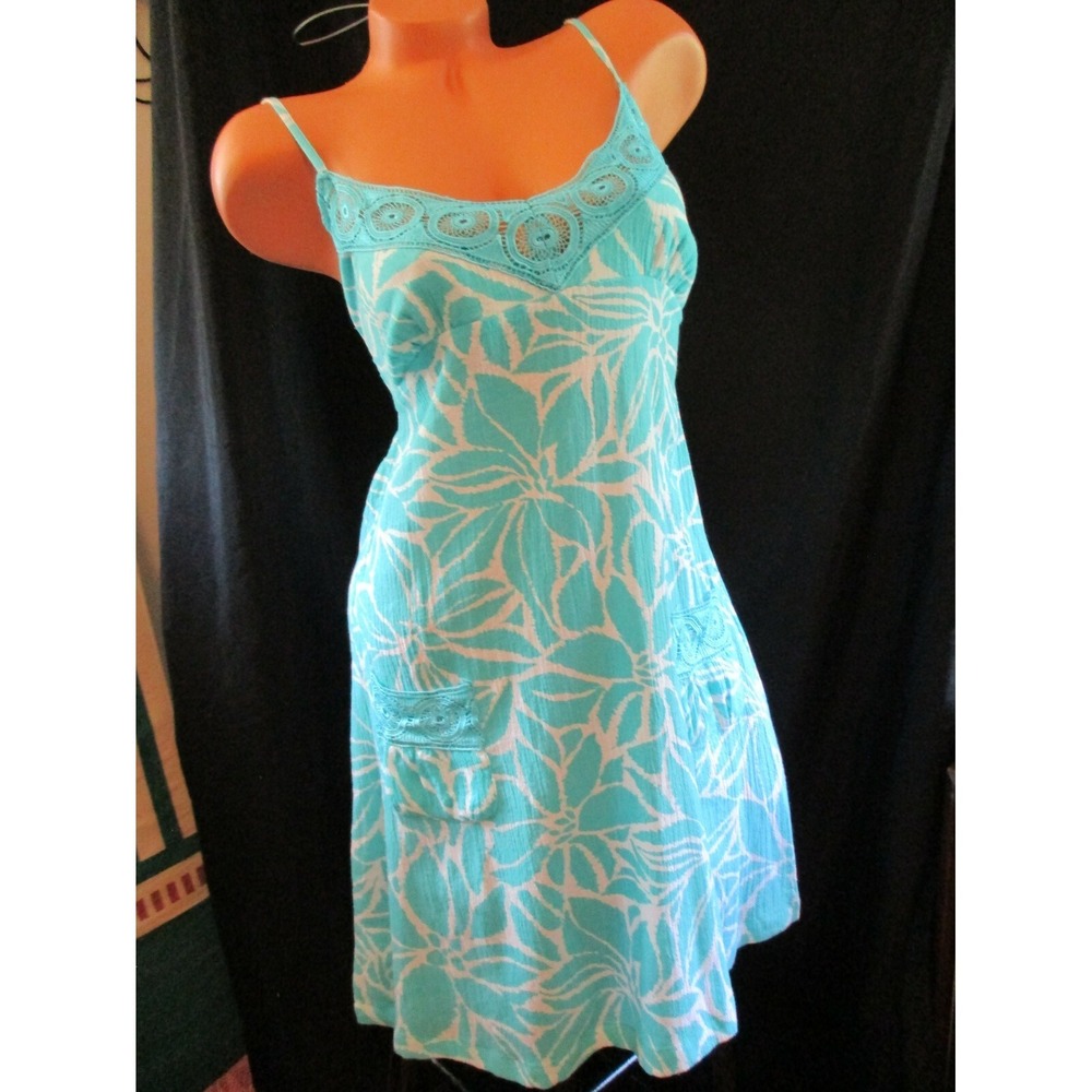 PJ Salvage Aqua Floral Print Sleeveless Swimwear Coverup‎ - Med (Juniors)